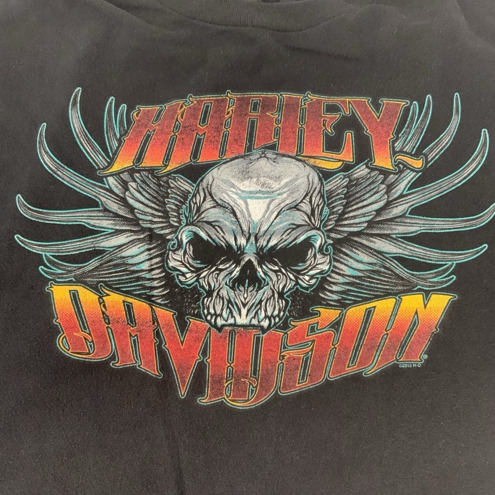 Harley Davidson Mens T-Shirt Size XL Flaming Wings Skull Graphic Flames Harley